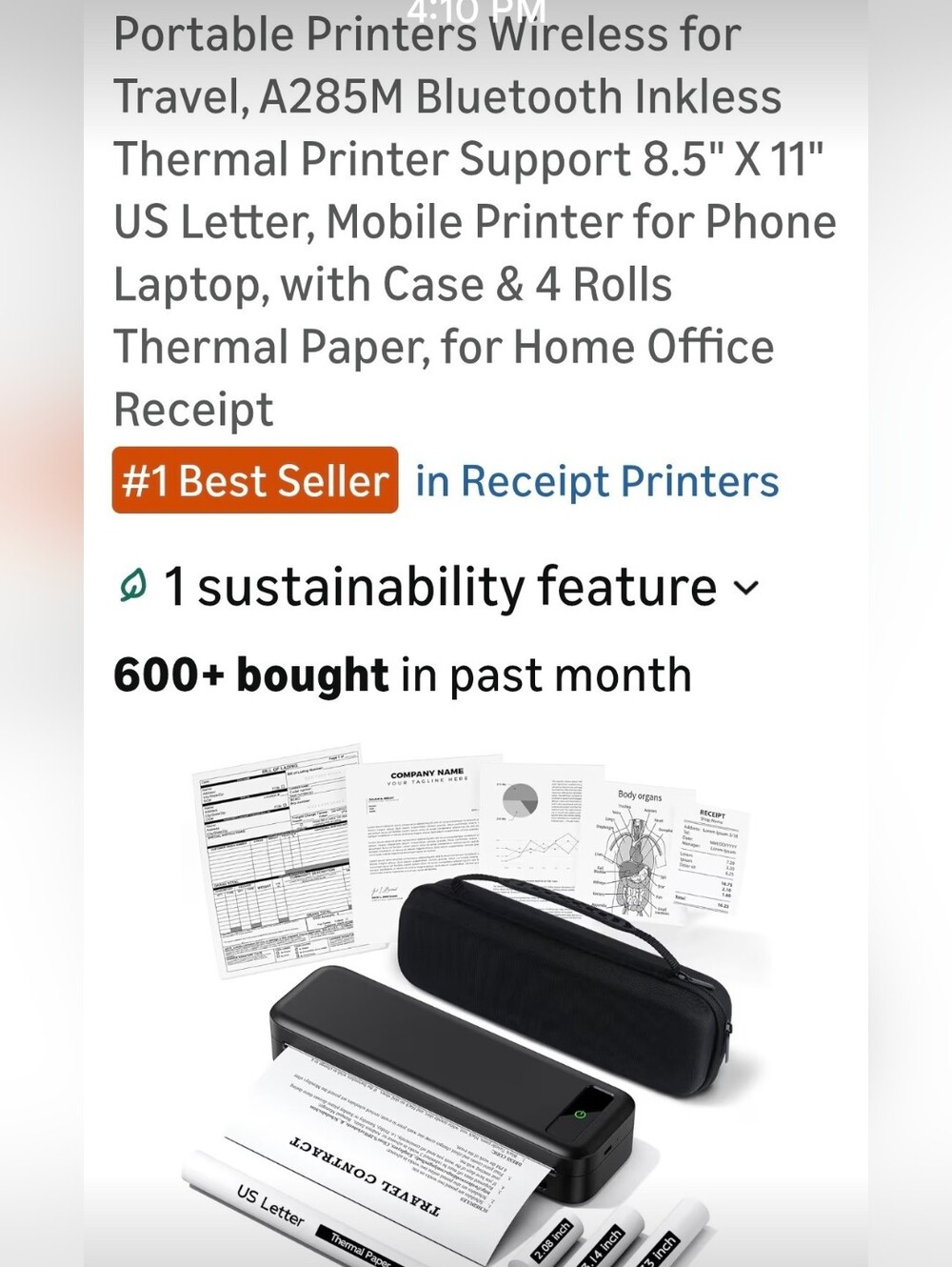 Portable Wireless Thermal Mobile Printer - Black